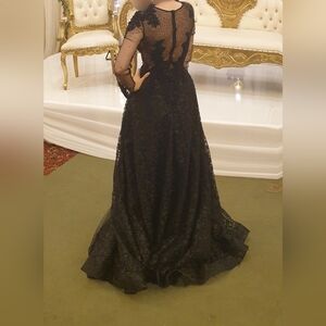 Mac Duggal Black Sheer Long Sleeve Gown